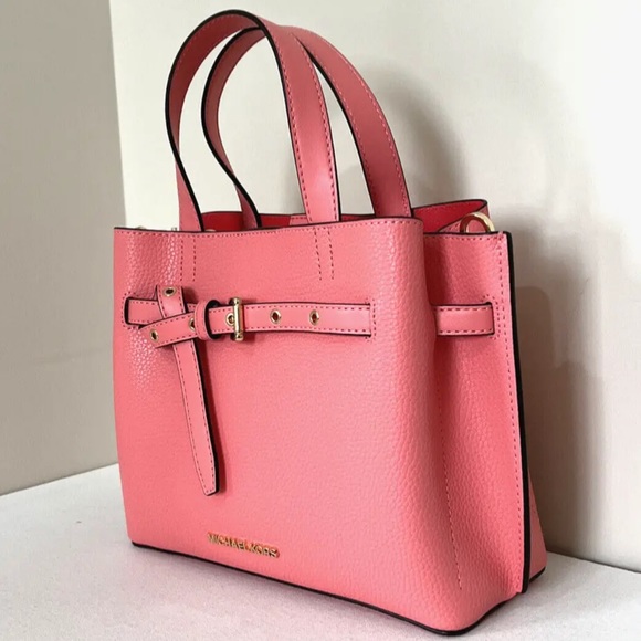 New Michael Kors Emilia Small Satchel Pebble Leather Grapefruit - Picture 4 of 6